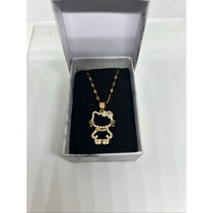 Hello Kitty Necklace Gold Tone Rhinestone Pendant Cute Gift Jewelry